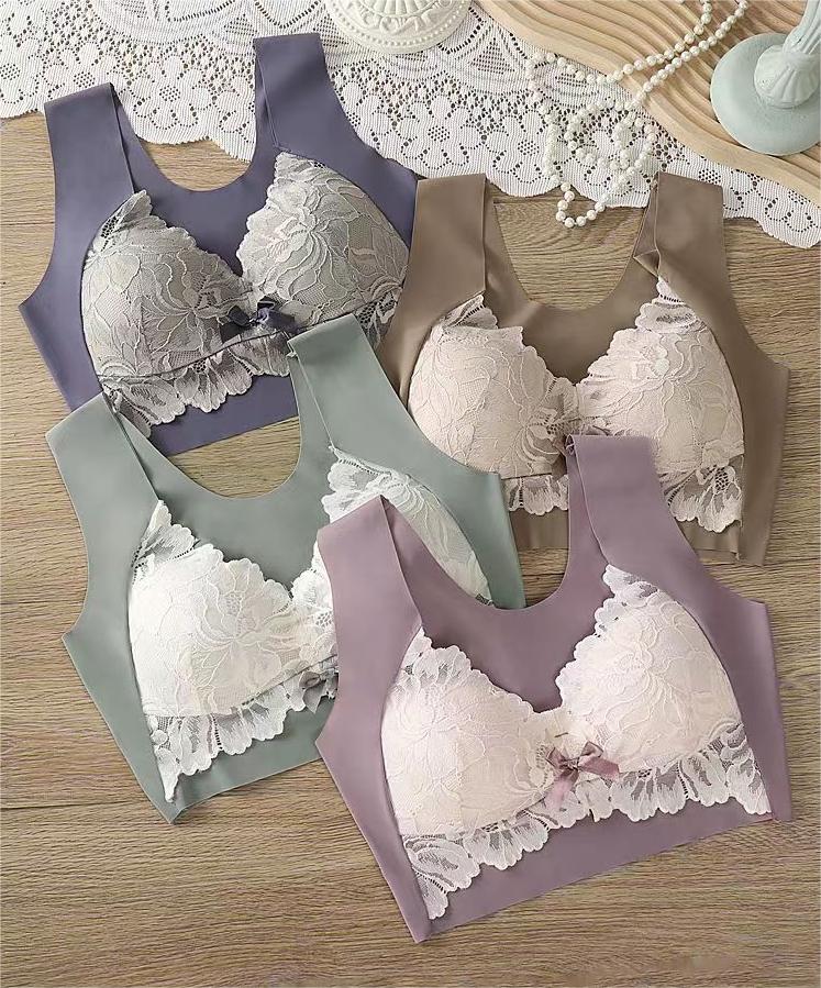 Soutien-gorge brassière dentelle et broderie sans armature bretelles larges pour femme - Assavi