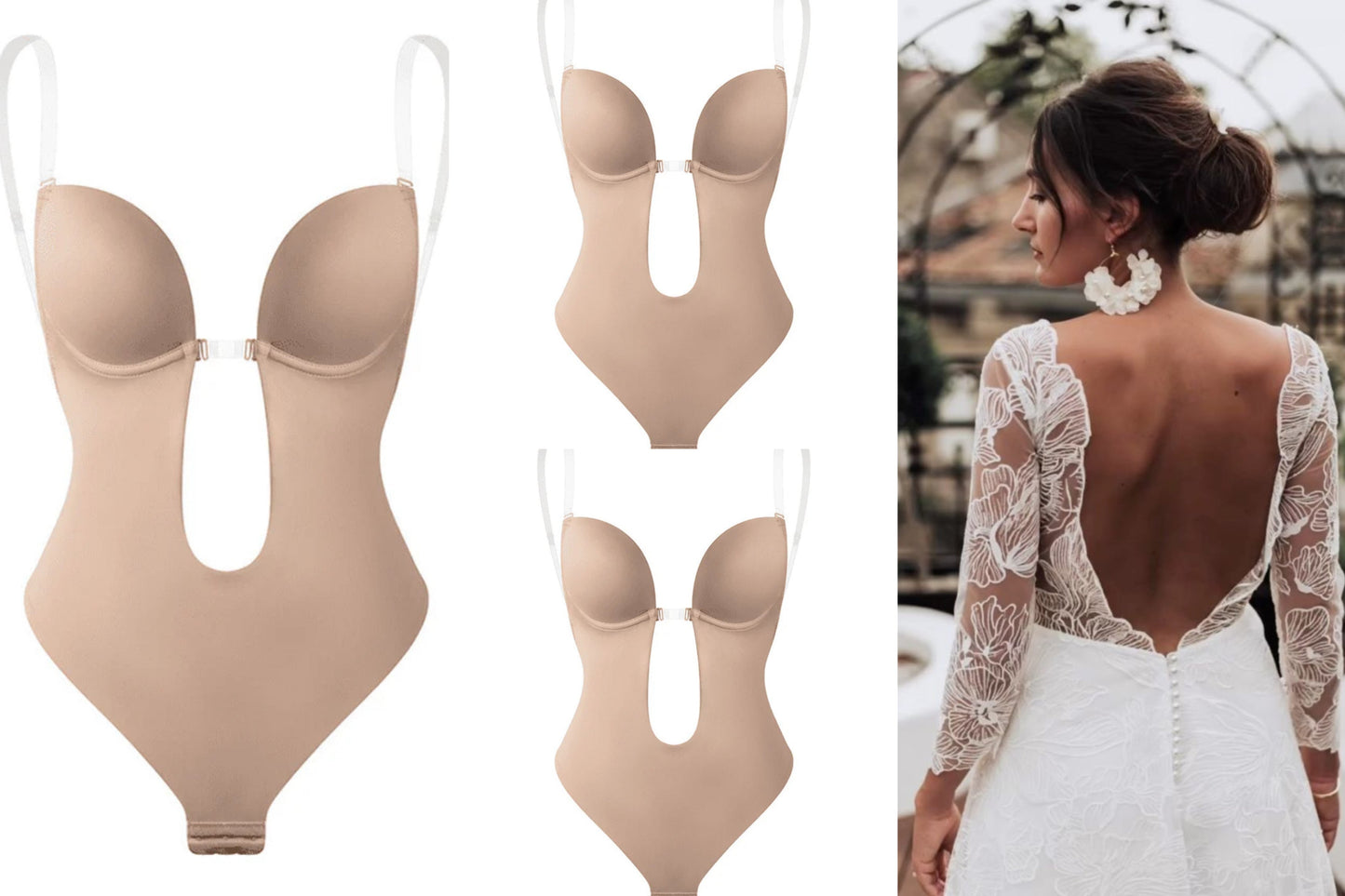 Body gainant dos nu avec bretelles transparentes et décolleté plongeant pour femme - Vivaflo