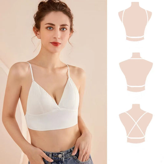 Soutien-gorge brassière dos nu sans armatures avec bretelles réglables et amovibles en 3 positions pour femme – Fonna