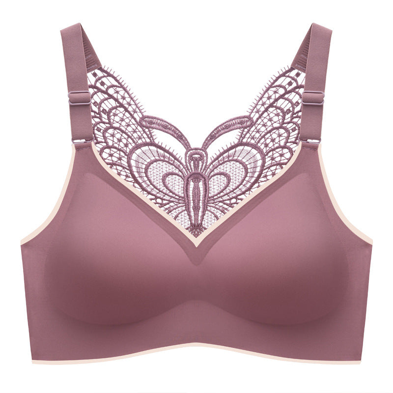 Soutien-gorge brassière sans armature dos papillon avec guipure et strass pour femme - Charmal